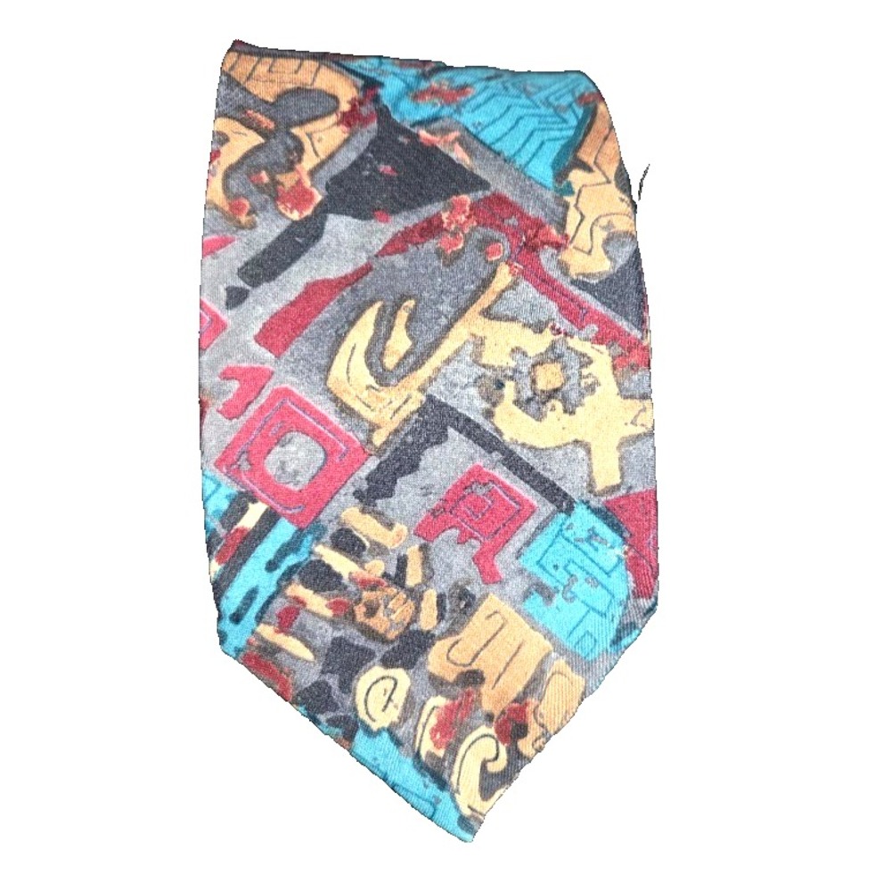 Men's Necktie Vintage Blue Gold Black Maroon Geometric Polyester Blend Classic